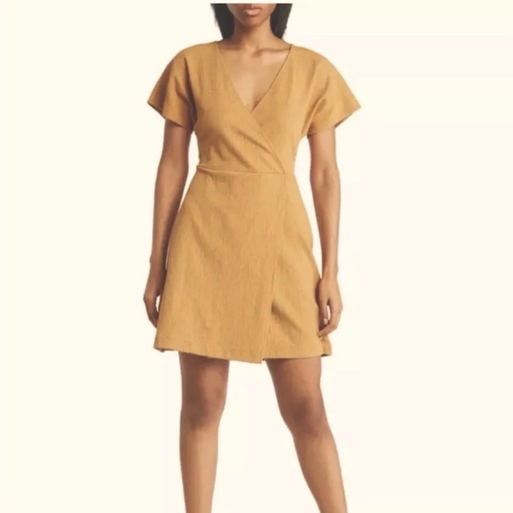 Madewell Cross Front Flutter Sleeve Mini Dress Toffee Brown Size M - Picture 1 of 6